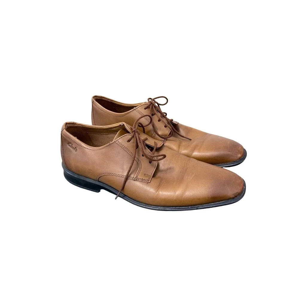 Clarks Collection Men Tan Leather Ultimate Comfort Derby Dress Shoes Size 8.5